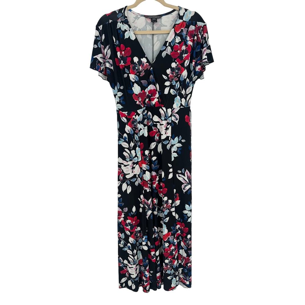 French Connection Black Floral Maxi Dress Surplice V-Neck Split Vacay Resort 6